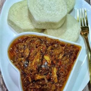 Boiled Yam & Garden egg sauce